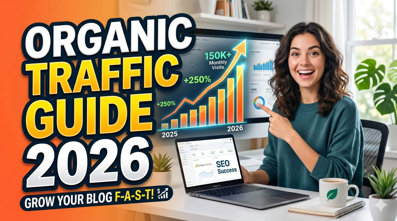 Organic traffic growth chart and SEO strategy 2026 dashboard