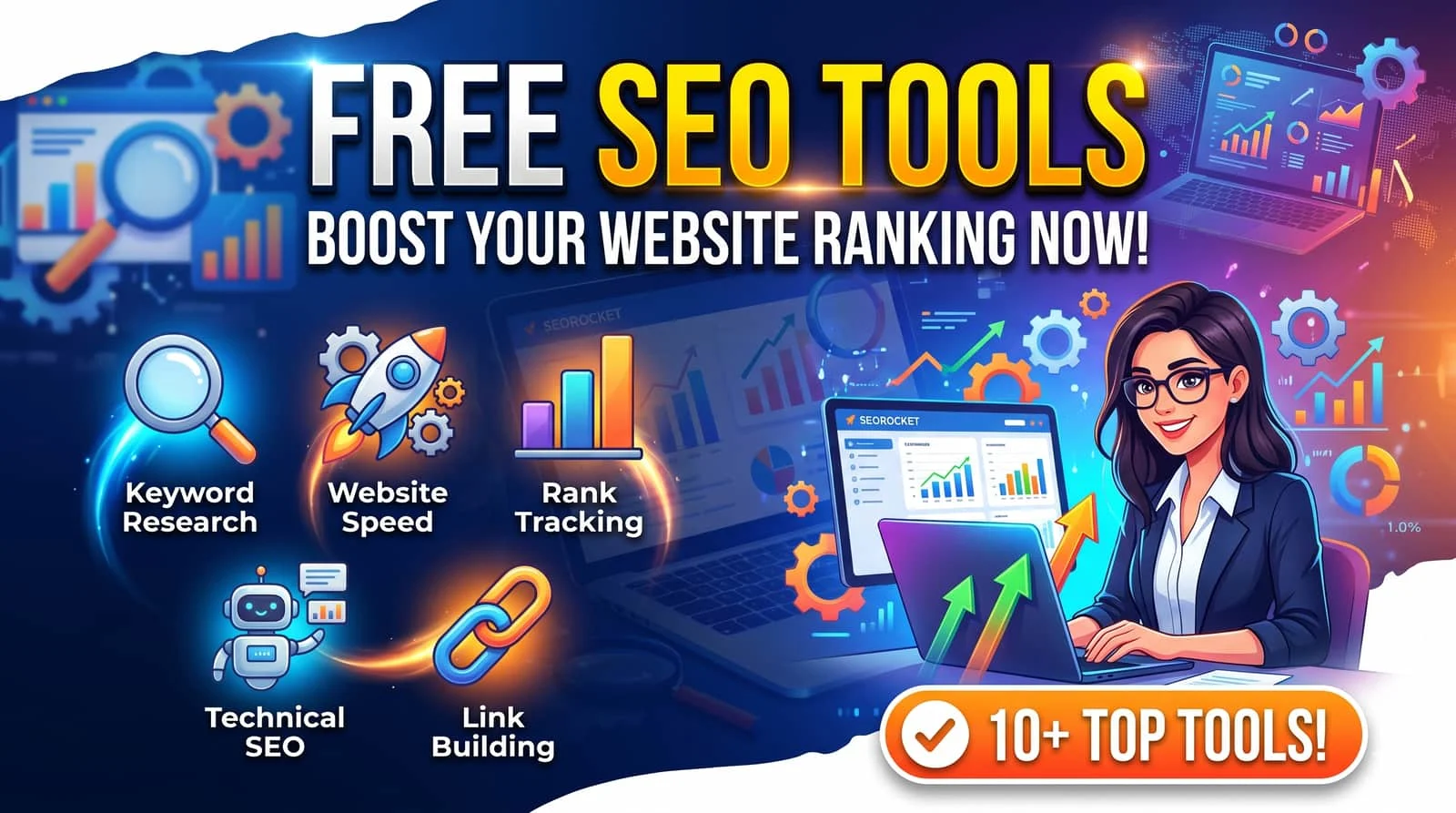 Free SEO tools dashboard analytics concept with modern interface