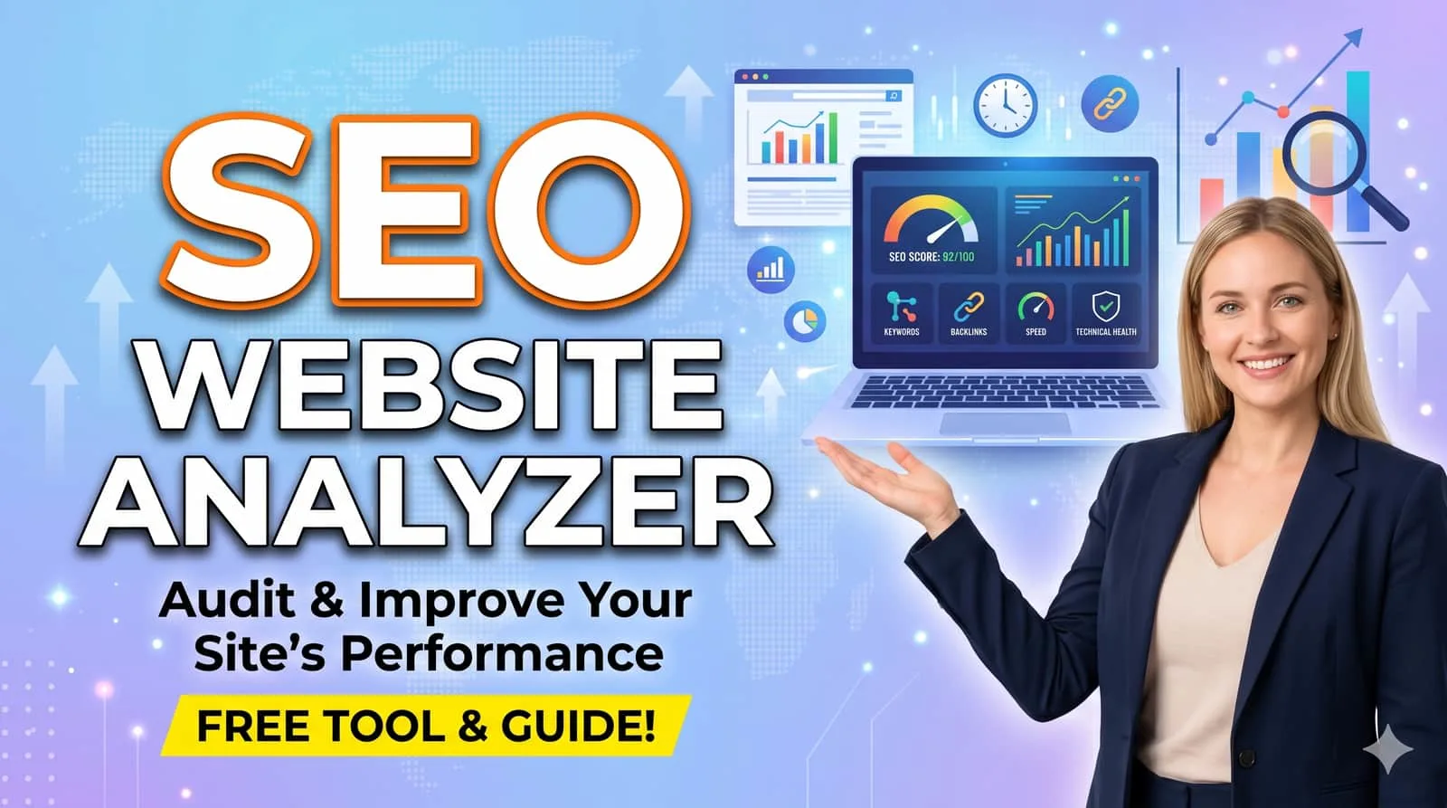 SEO website analyzer dashboard showing performance metrics and audits