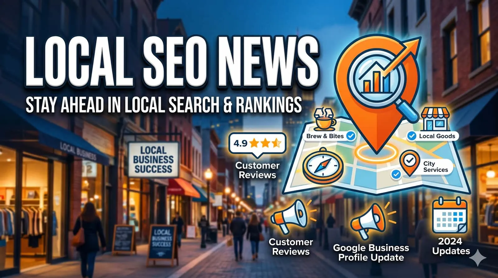 Local SEO news update: map pins and ai overview integration illustration