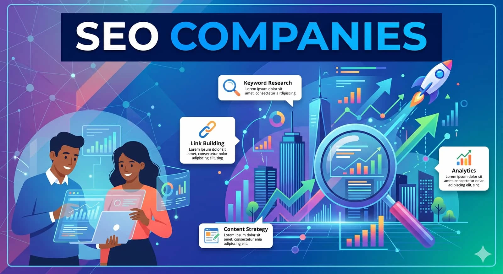 Top SEO companies comparison dashboard with performance metrics and modern interface