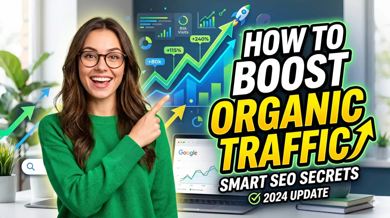 Dashboard showing organic traffic growth and SEO performance metrics