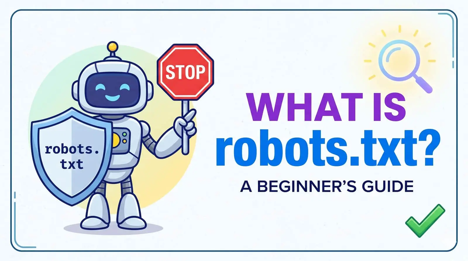 Robots.txt file illustration with search engine bots crawling a website - SEO gatekeeper concept