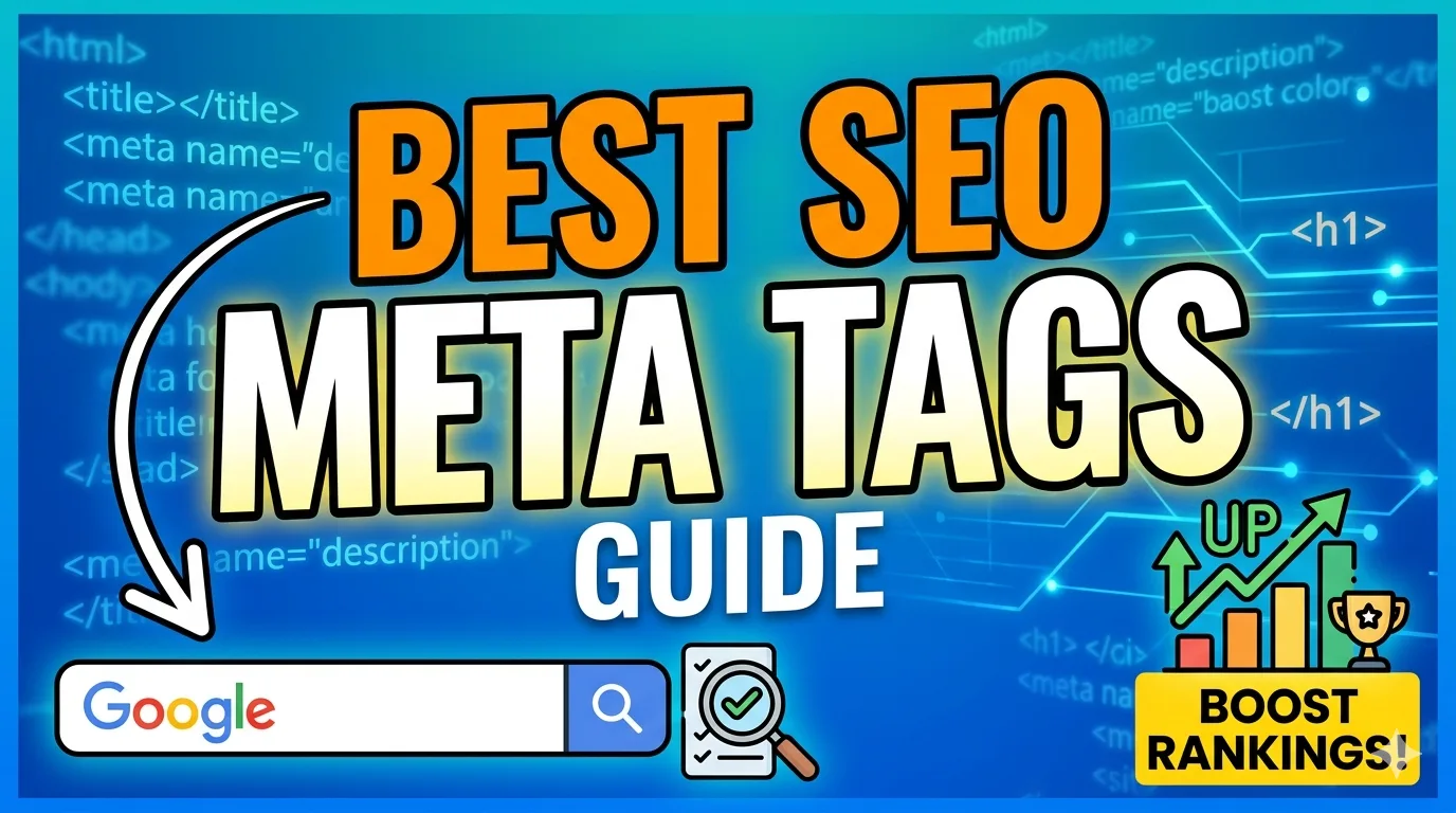 Best SEO Meta Tags Guide - modern dashboard with meta tags and AI overview annotation