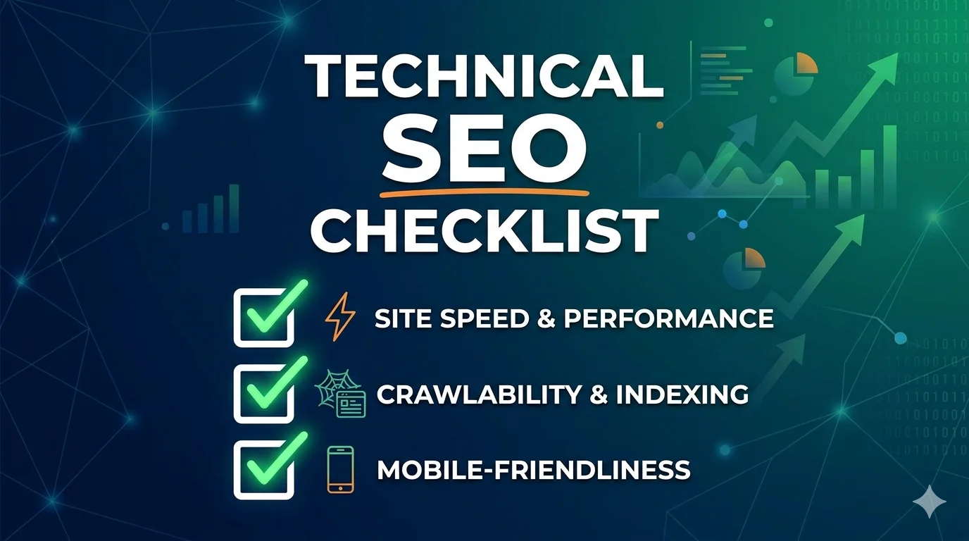 Technical SEO Checklist dashboard interface with performance metrics and audit tools