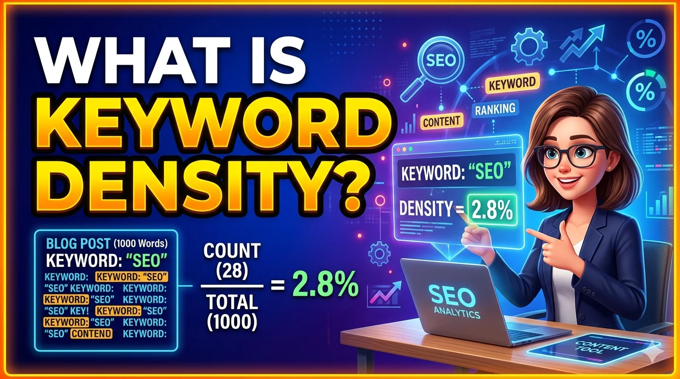 Modern illustration of keyword density concept evolving into semantic SEO clusters with AI overview