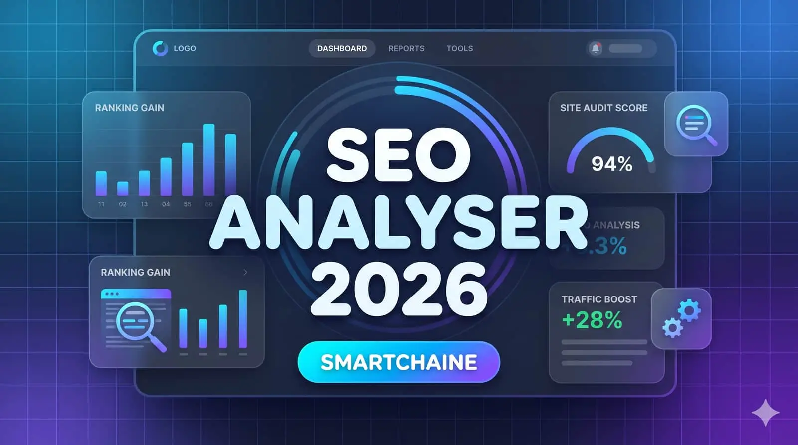 SEO analyser dashboard 2026 showing core web vitals and AI insights